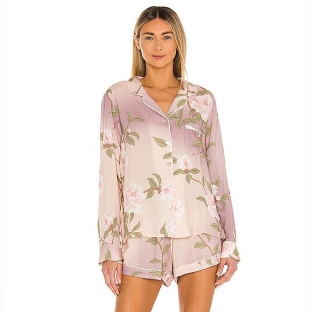 Homebodii Nightfall Purple Floral Long Sleeve Pajama Short Set XL Revolve